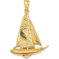 10K Yellow Gold 3D Polished Sailboat Charm Pendant