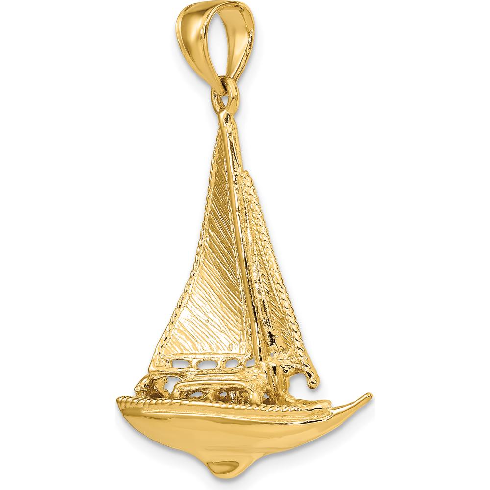 10K Yellow Gold 3D Polished Sailboat Charm Pendant