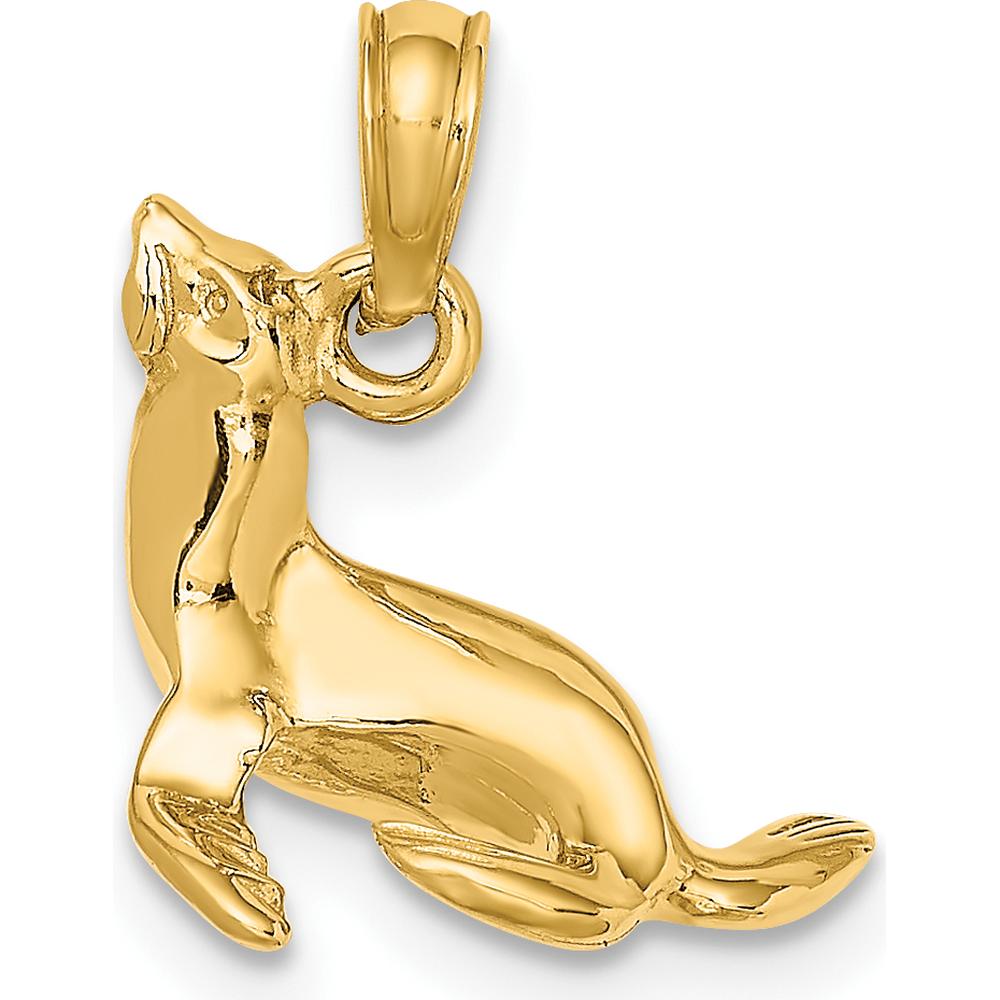 10K Yellow Gold 3D Polished Seal Charm - 10mm Length, 14.9mm Width