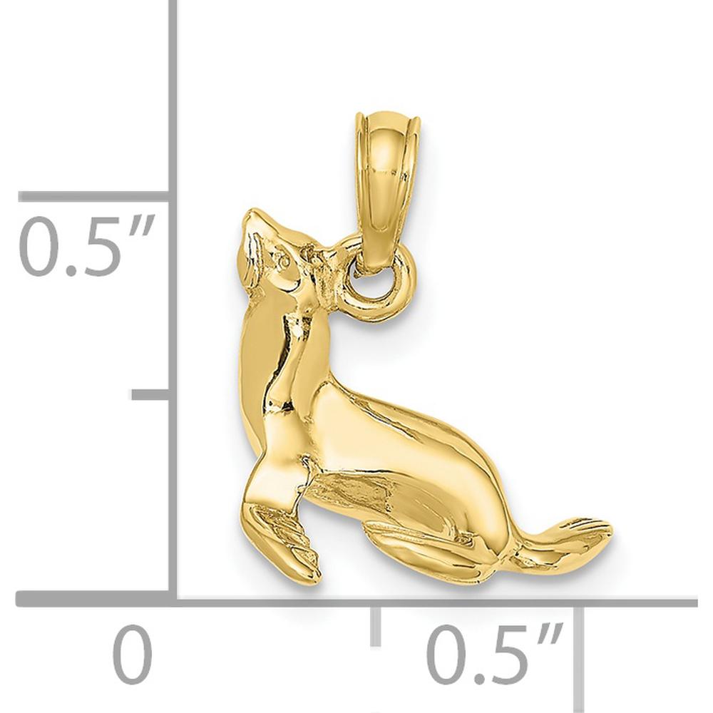 10K Yellow Gold 3D Polished Seal Charm - 10mm Length, 14.9mm Width