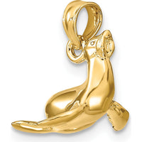 10K Yellow Gold 3D Polished Seal Charm - 10mm Length, 14.9mm Width