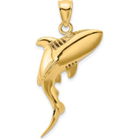 10K Yellow Gold 3D Polished Shark Charm Pendant - Unique Textured Design