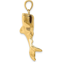 10K Yellow Gold 3D Polished Shark Charm Pendant - Unique Textured Design