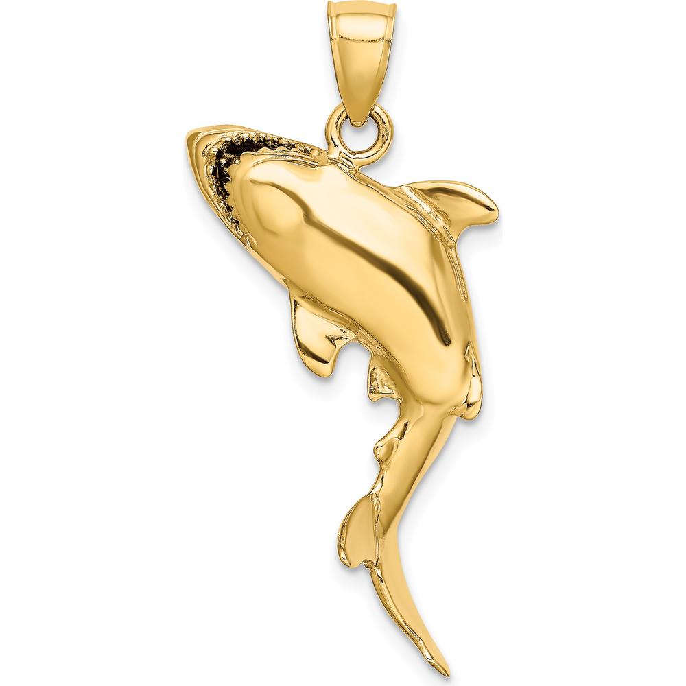 10K Yellow Gold 3D Polished Shark Charm Pendant - Unique Textured Design