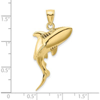 10K Yellow Gold 3D Polished Shark Charm Pendant - Unique Textured Design