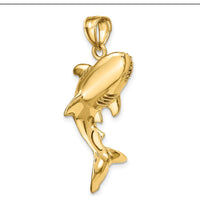 10K Yellow Gold 3D Polished Shark Charm Pendant - Unique Textured Design