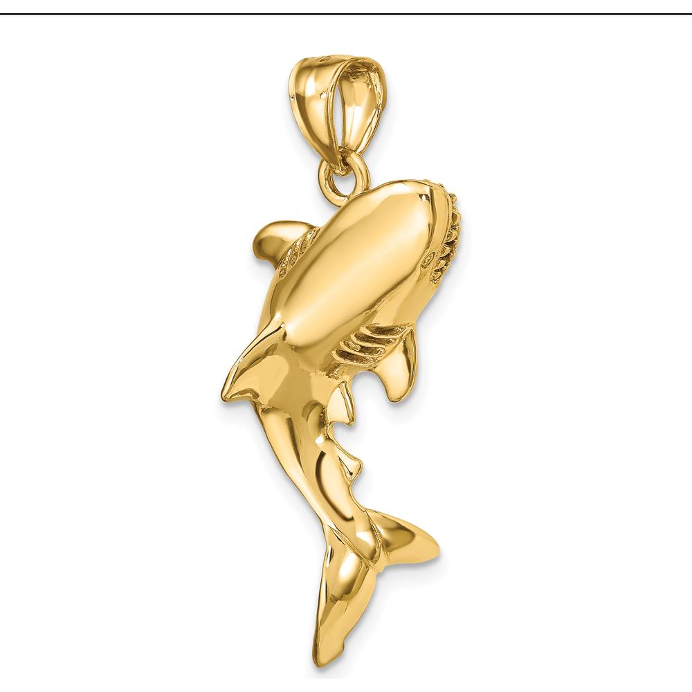 10K Yellow Gold 3D Polished Shark Charm Pendant - Unique Textured Design