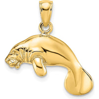 10K Yellow Gold 3D Polished Swimming Manatee Charm - 12.5mm Length