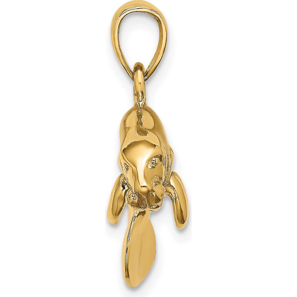 10K Yellow Gold 3D Polished Swimming Manatee Charm - 12.5mm Length