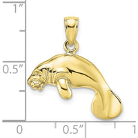 10K Yellow Gold 3D Polished Swimming Manatee Charm - 12.5mm Length
