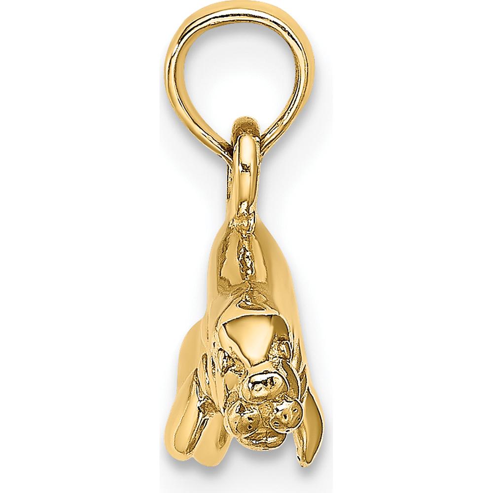 10K Yellow Gold 3D Polished Swimming Manatee Charm - Nature-Inspired Ocean Pendant