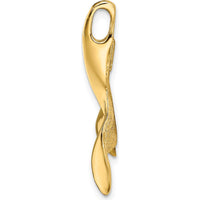 10K Yellow Gold 3D Polished/Textured Whale Tail Charm - Nature-Inspired Pendant for Omega Chain