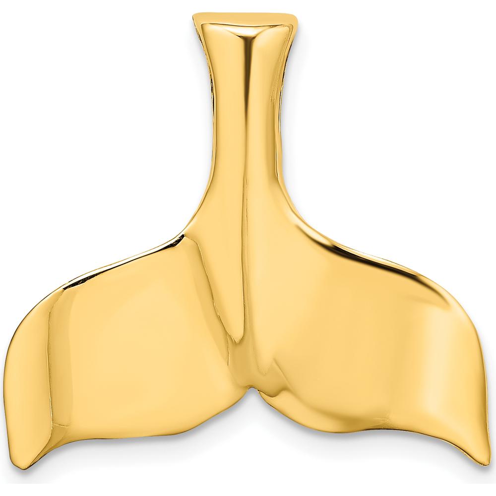 10K Yellow Gold 3D Polished Whale Tail Charm Pendant - Ocean-Inspired Design