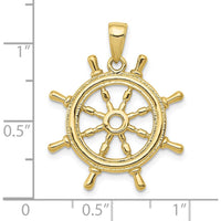 10K Yellow Gold 3D Ship's Wheel Pendant - Nautical Inspired Charm