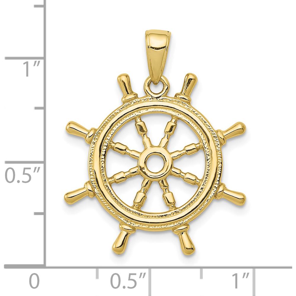 10K Yellow Gold 3D Ship's Wheel Pendant - Nautical Inspired Charm