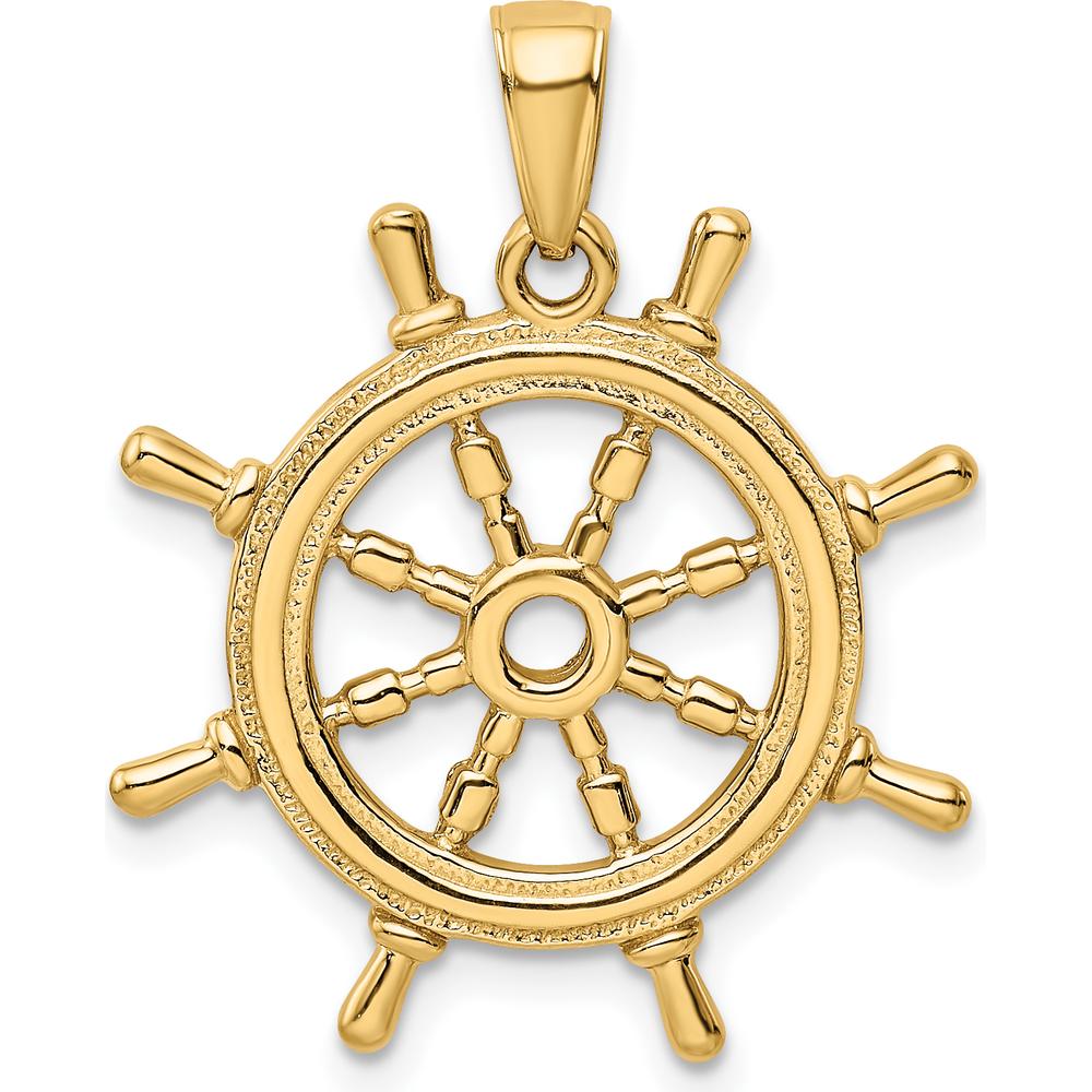 10K Yellow Gold 3D Ship's Wheel Pendant - Nautical Inspired Charm