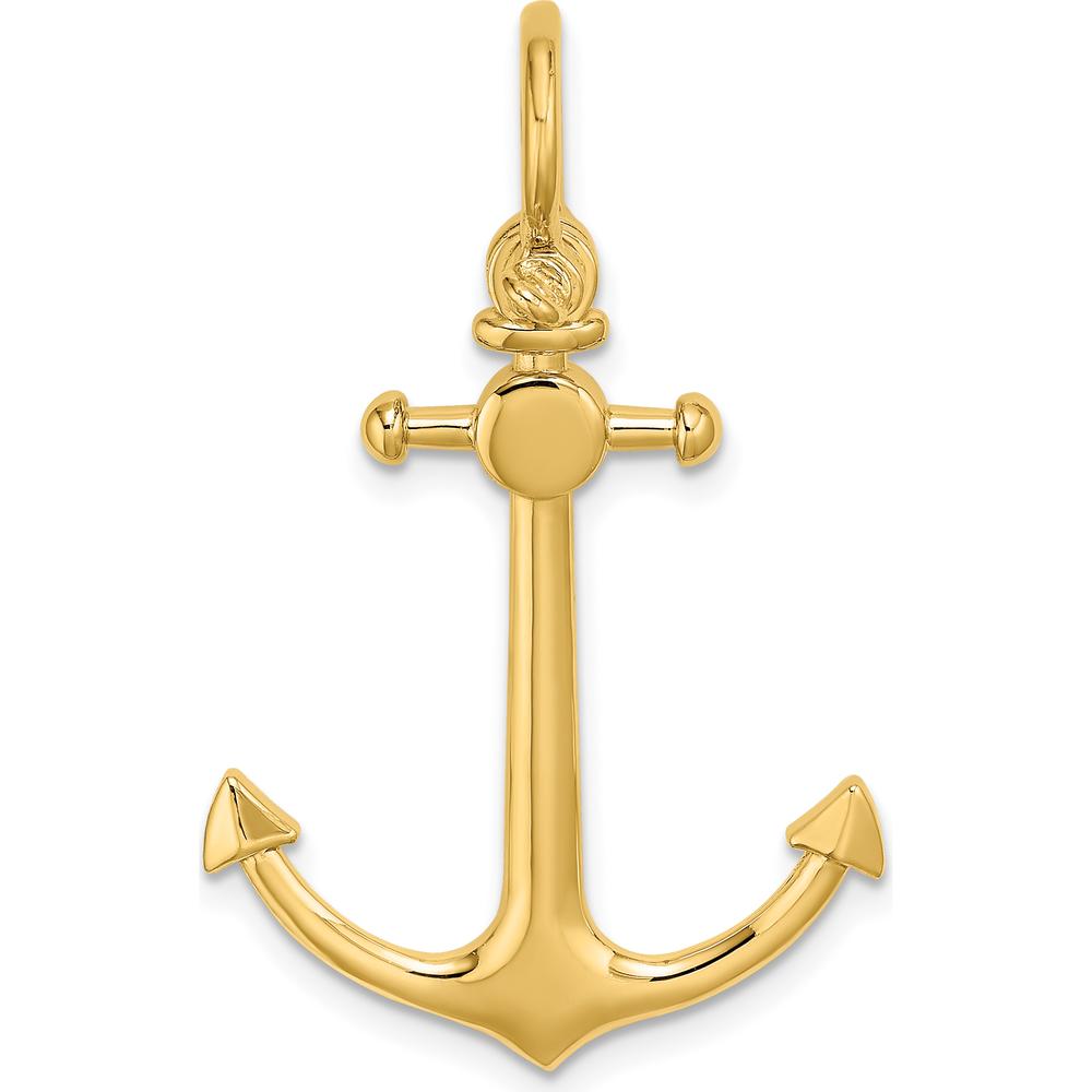 10K Yellow Gold 3D Small Anchor Pendant with Shackle Bail - 37.1mm Length