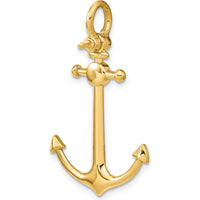 10K Yellow Gold 3D Small Anchor Pendant with Shackle Bail - 37.1mm Length