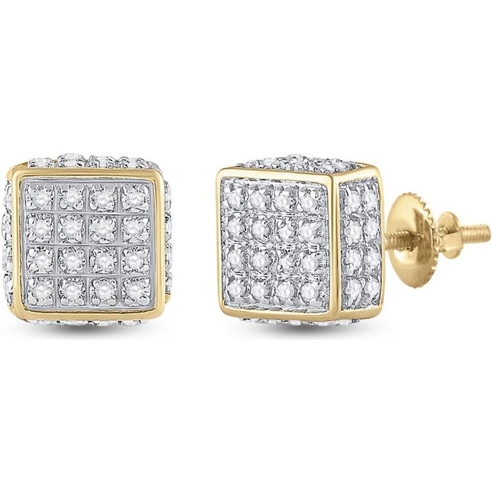 10K Yellow Gold 3D Square Stud Earrings with Prong-Set Round Diamonds - 0.25 Carat Total Diamond Weight