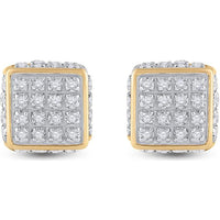 10K Yellow Gold 3D Square Stud Earrings with Prong-Set Round Diamonds - 0.25 Carat Total Diamond Weight