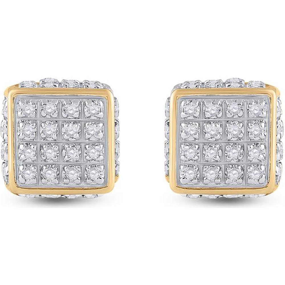 10K Yellow Gold 3D Square Stud Earrings with Prong-Set Round Diamonds - 0.25 Carat Total Diamond Weight