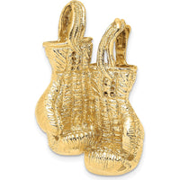 10K Yellow Gold 3D Textured Double Boxing Gloves Charm - Sports Pendant with 9mm Bail