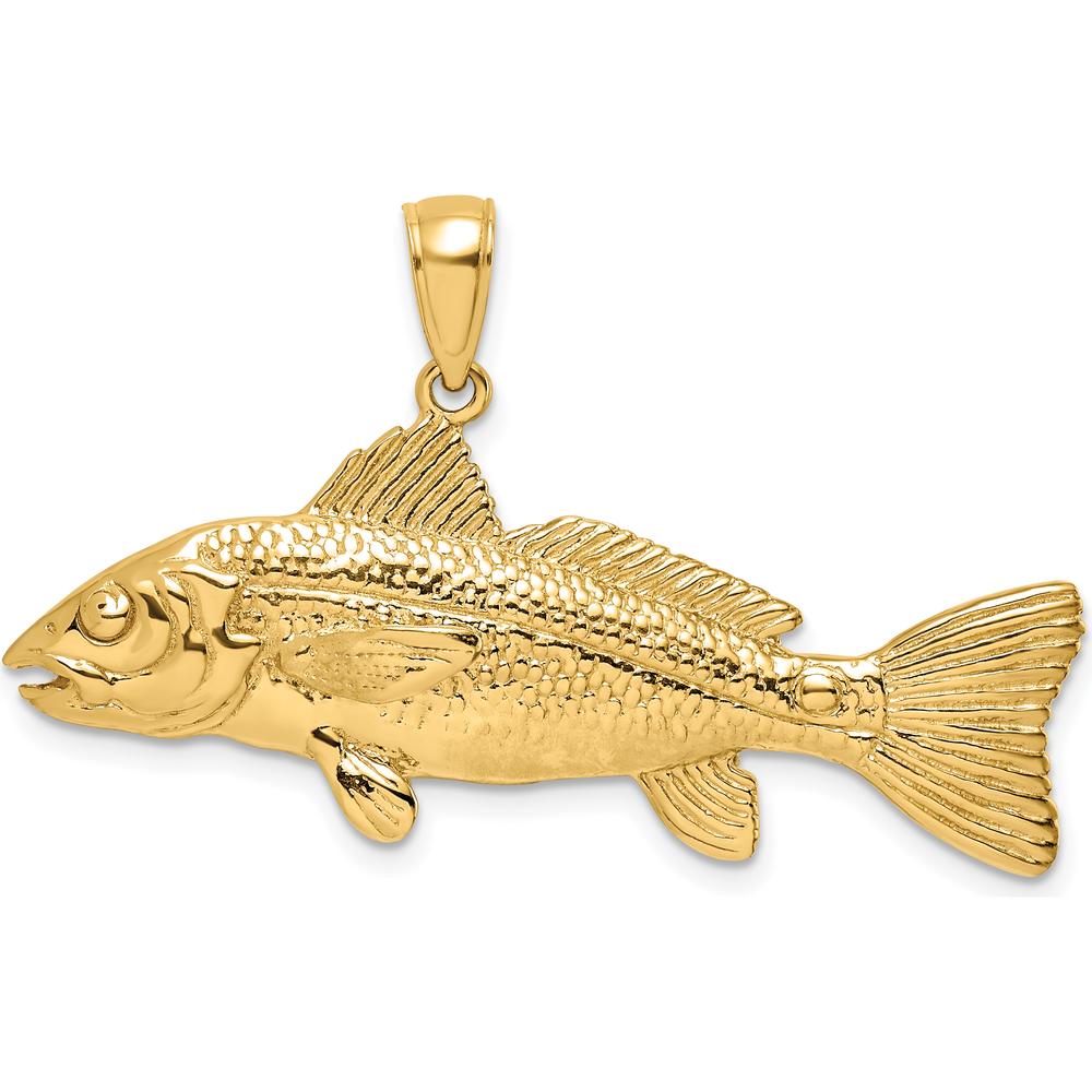 10K Yellow Gold 3D Textured Red Fish Charm Pendant - Nature-Inspired Design