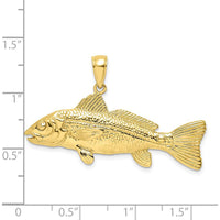 10K Yellow Gold 3D Textured Red Fish Charm Pendant - Nature-Inspired Design