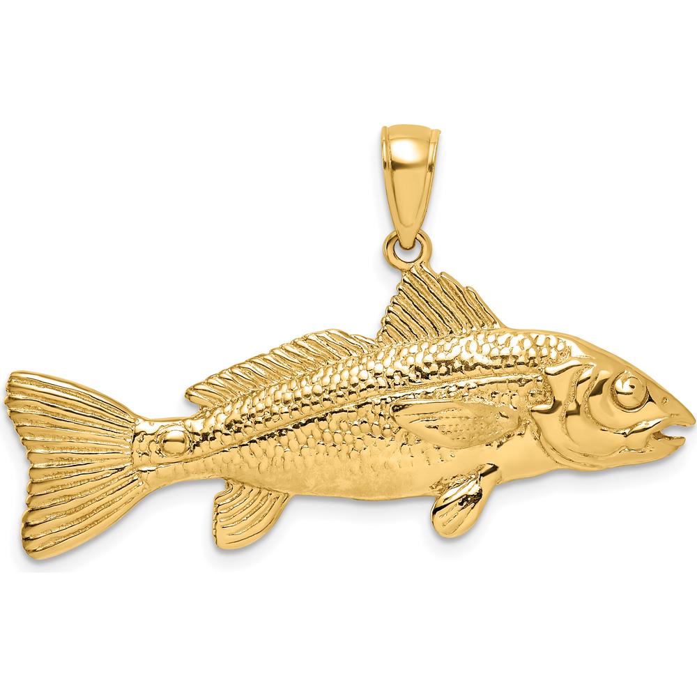 10K Yellow Gold 3D Textured Red Fish Charm Pendant - Nature-Inspired Design