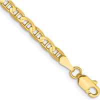 10K Yellow Gold 3mm Concave Anchor Chain Bracelet - Polished Finish, 7" Length