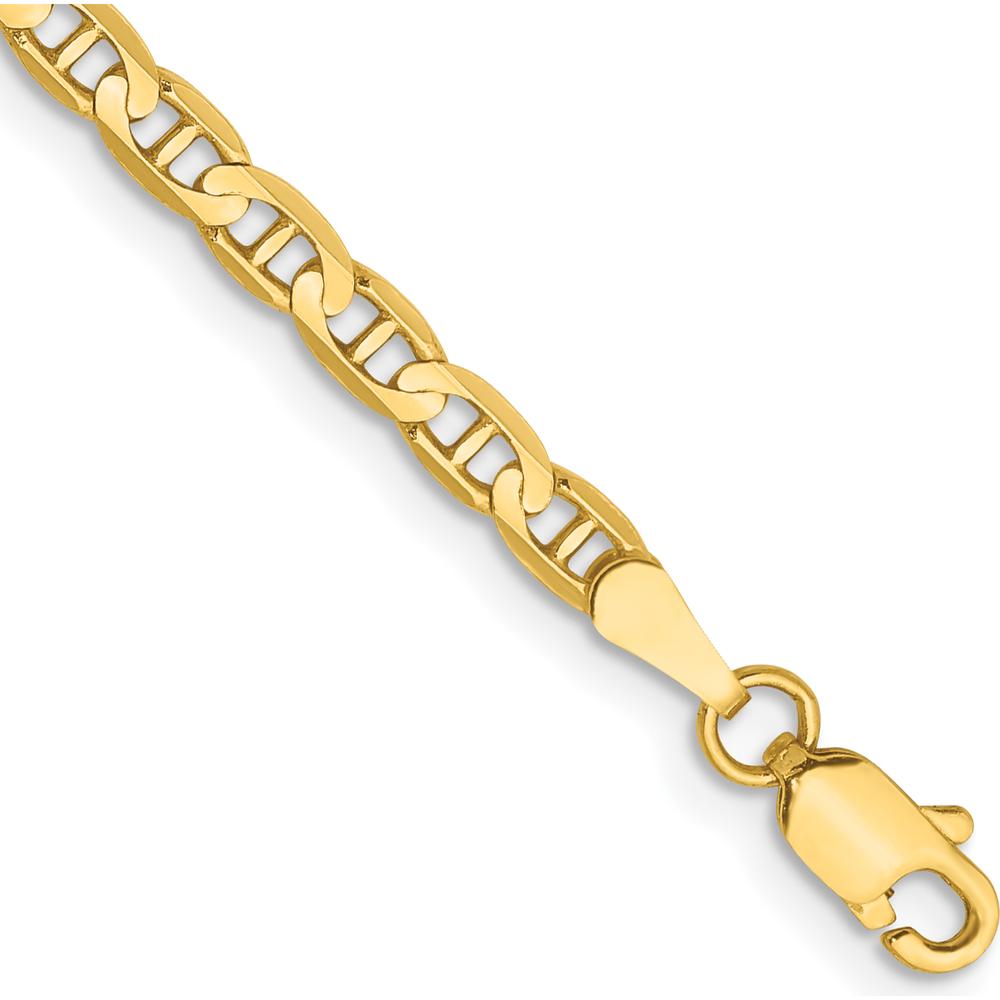 10K Yellow Gold 3mm Concave Anchor Chain Bracelet - Polished Finish, 7" Length