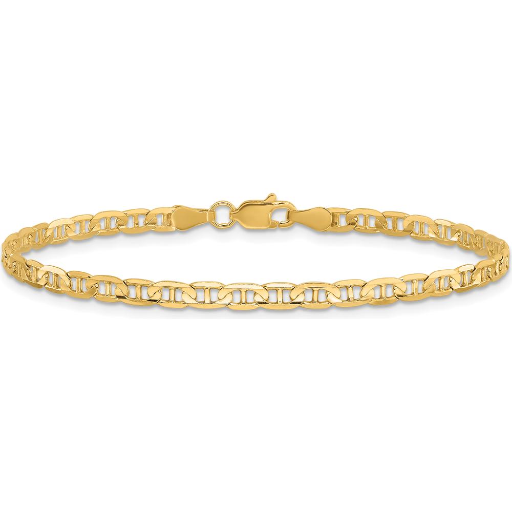10K Yellow Gold 3mm Concave Anchor Chain Bracelet - Polished Finish, 7" Length