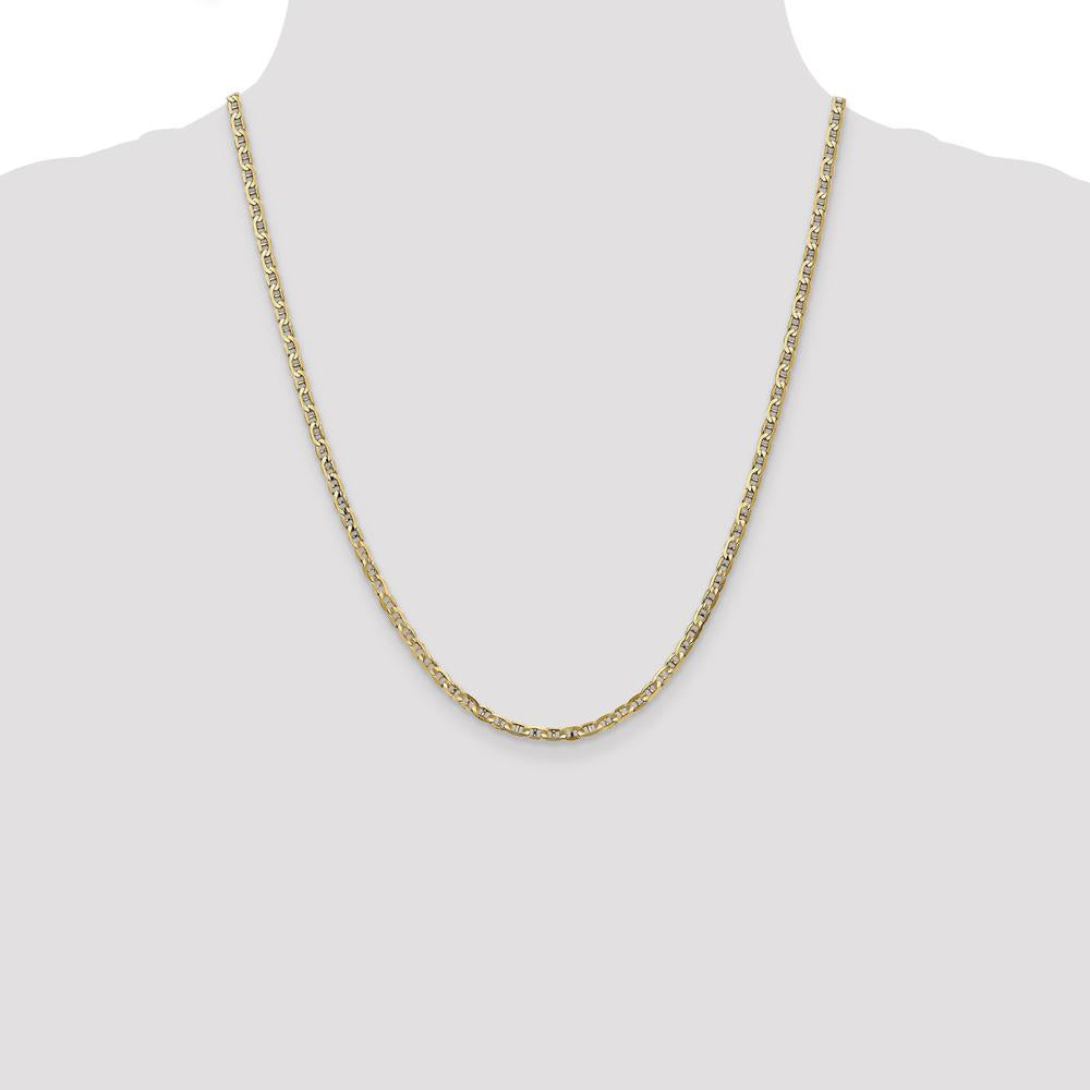 10K Yellow Gold 3mm Concave Anchor Chain Necklace - 22" Length