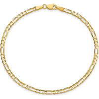 10K Yellow Gold 3mm Concave Figaro Chain Bracelet with Lobster Clasp - Polished Finish