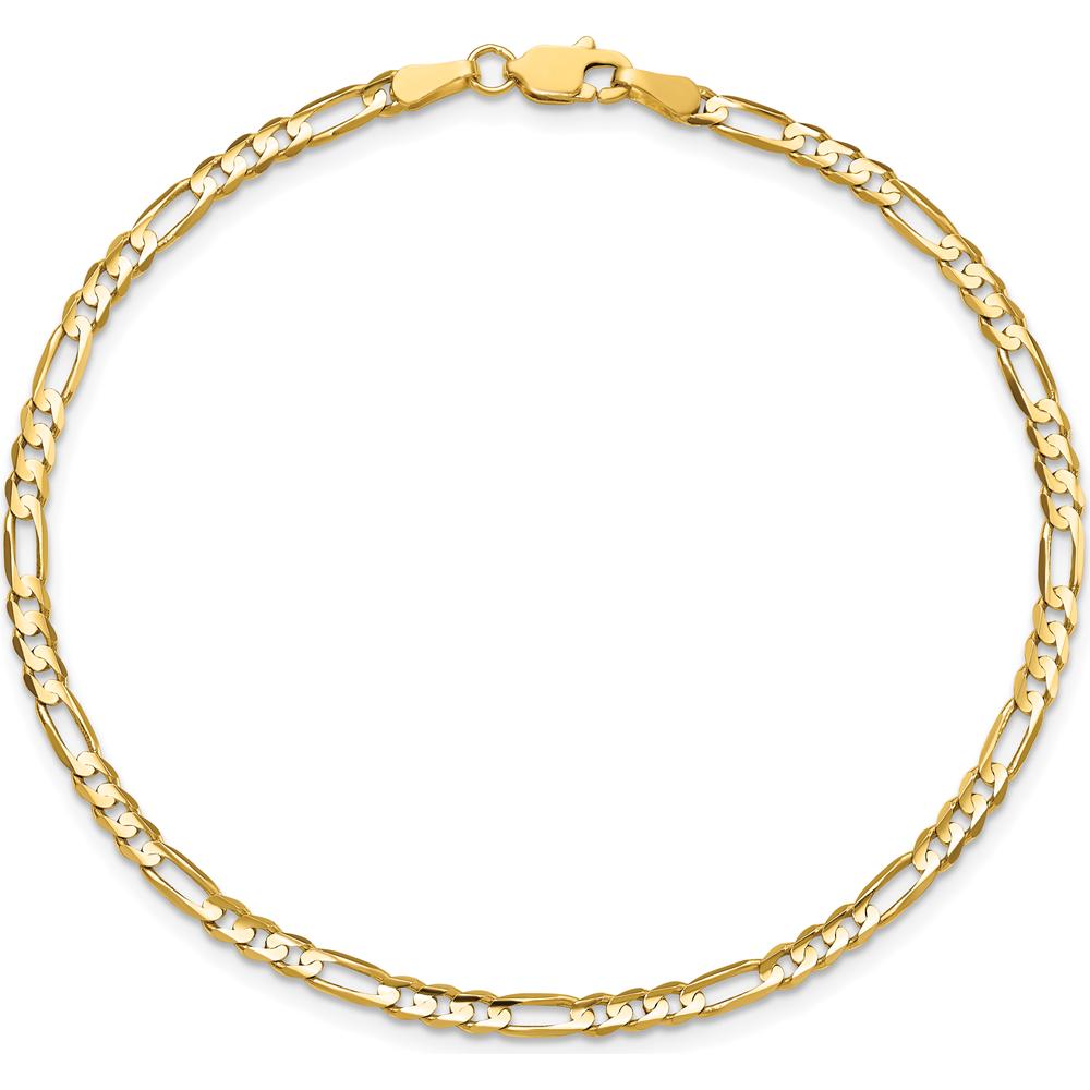 10K Yellow Gold 3mm Concave Figaro Chain Bracelet with Lobster Clasp - Polished Finish