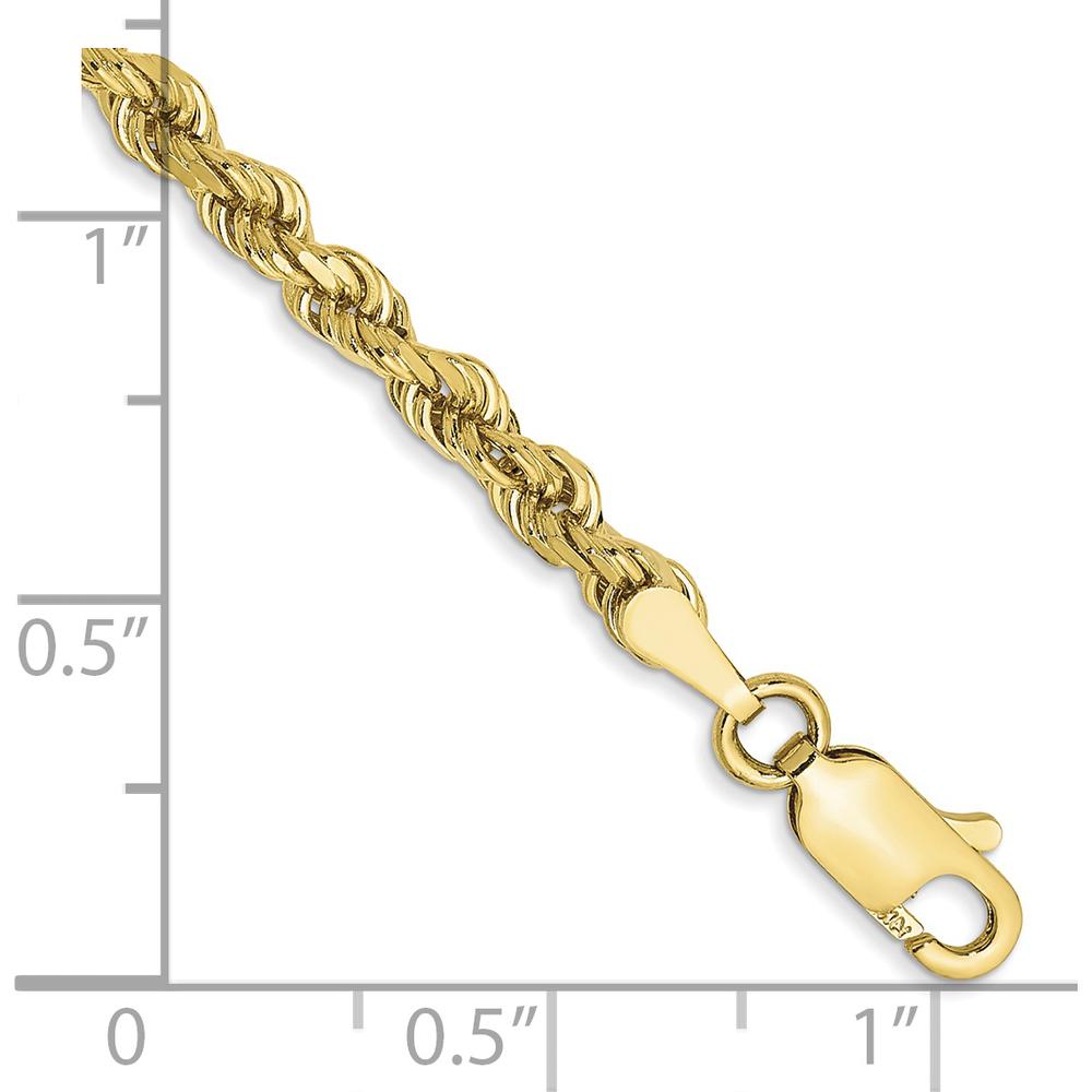 10K Yellow Gold 3mm Diamond-Cut Rope Chain Bracelet - 7", Polished Finish