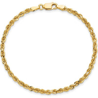 10K Yellow Gold 3mm Diamond-Cut Rope Chain Bracelet - 7", Polished Finish