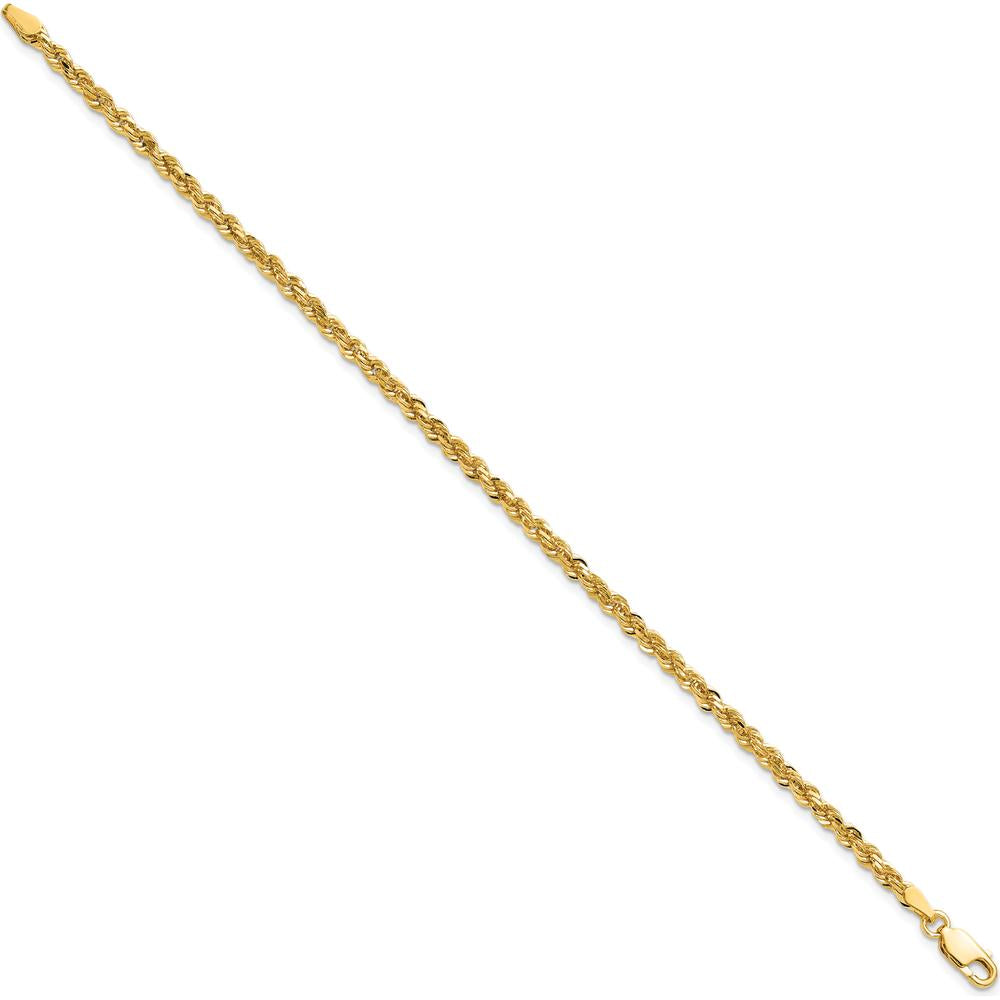 10K Yellow Gold 3mm Diamond-Cut Rope Chain Bracelet - 8"