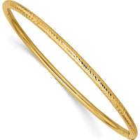 10K Yellow Gold 3mm Diamond-Cut Tube Slip-On Bangle