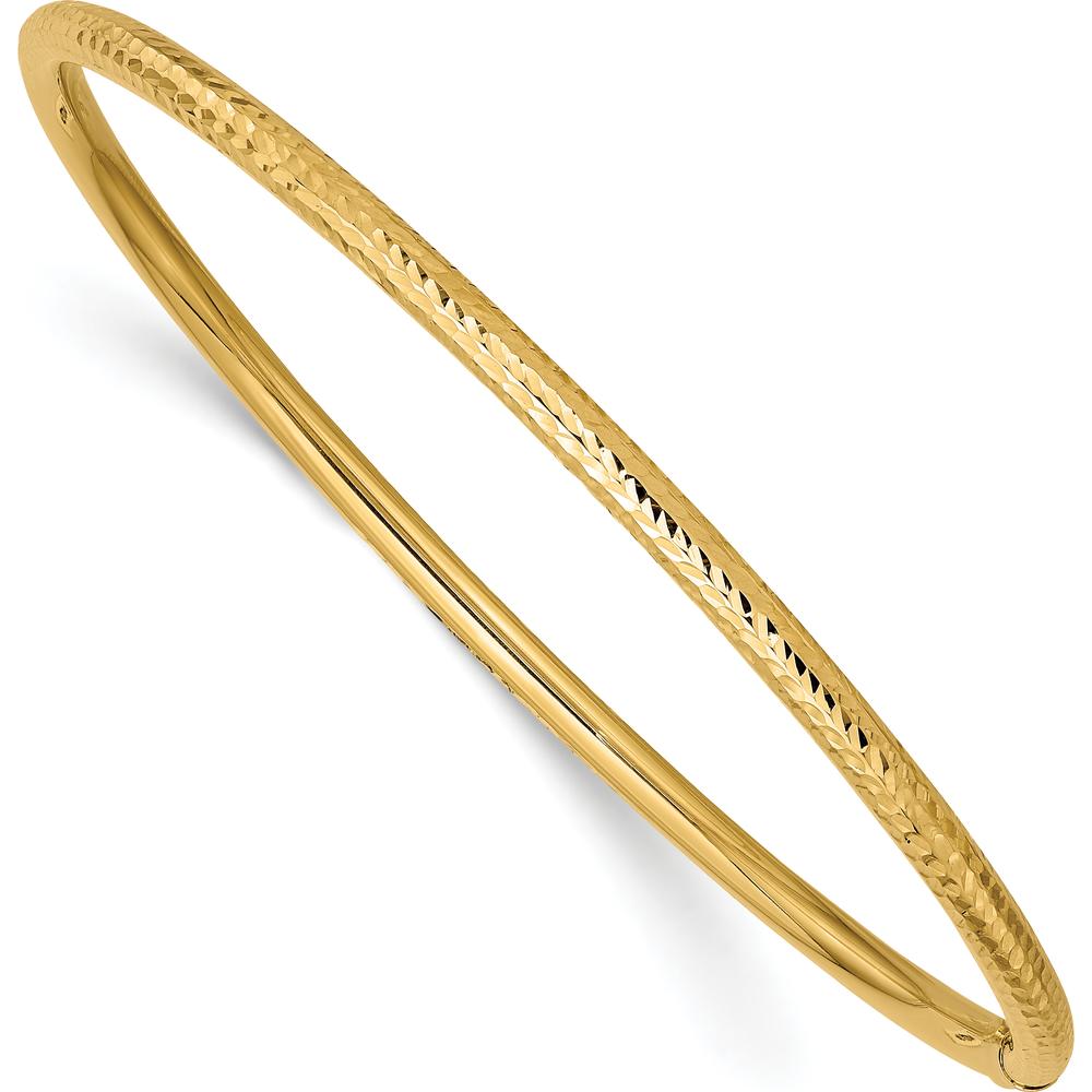 10K Yellow Gold 3mm Diamond-Cut Tube Slip-On Bangle