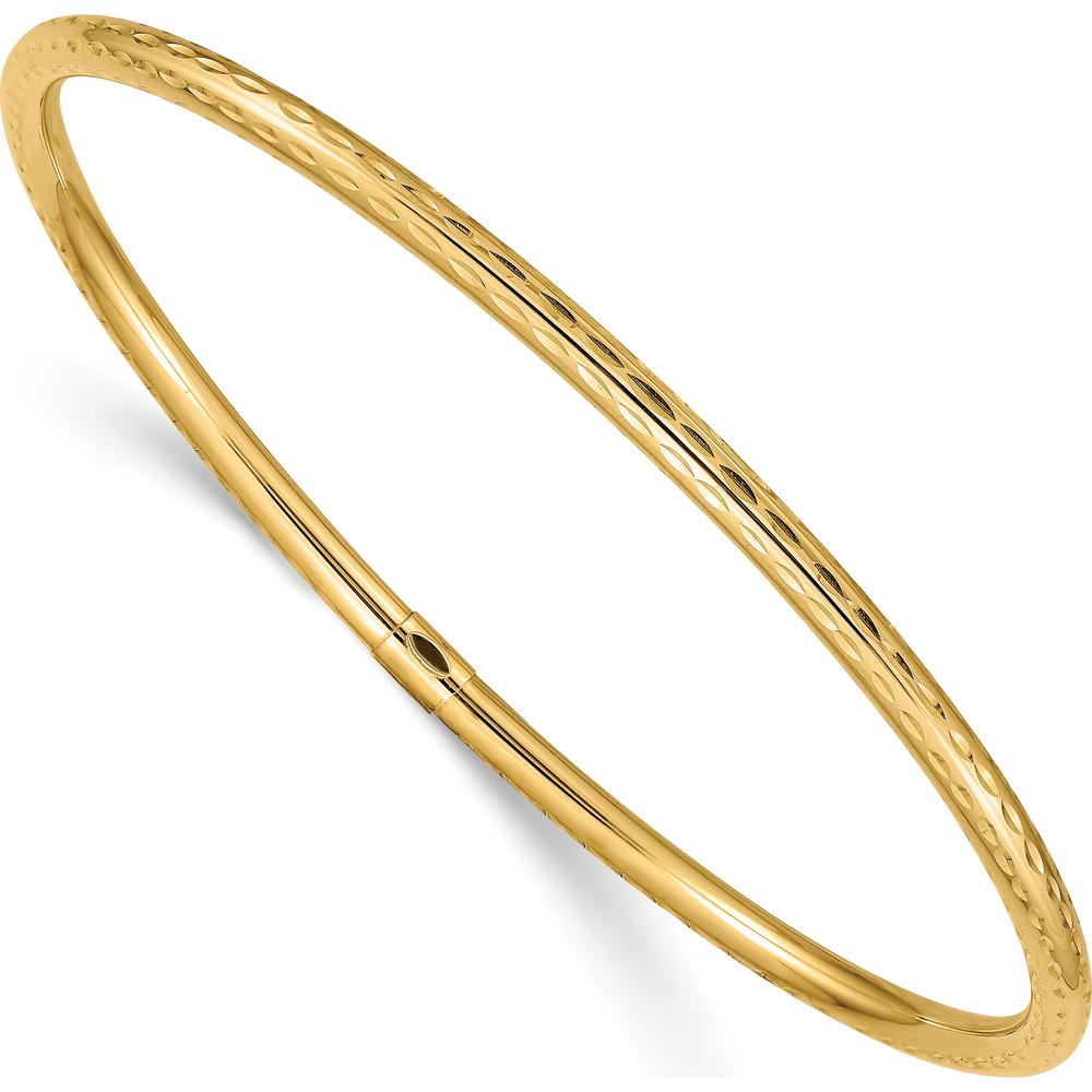 10K Yellow Gold 3mm Diamond-Cut Tube Slip-On Bangle - Polished Finish
