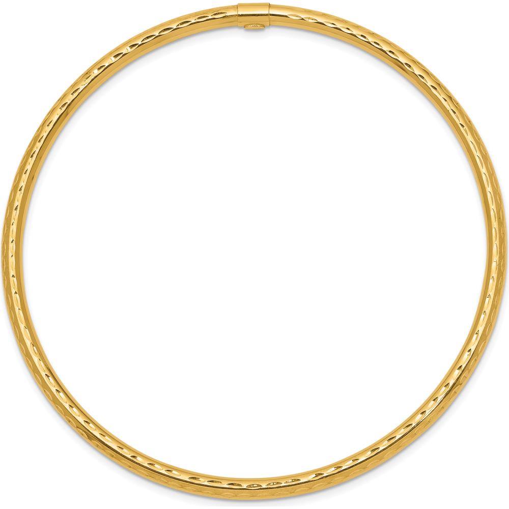 10K Yellow Gold 3mm Diamond-Cut Tube Slip-On Bangle - Polished Finish