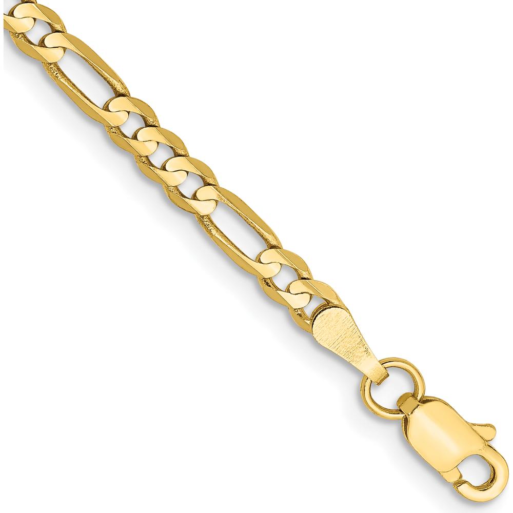 10K Yellow Gold 3mm Flat Figaro Chain Bracelet - 8" Length