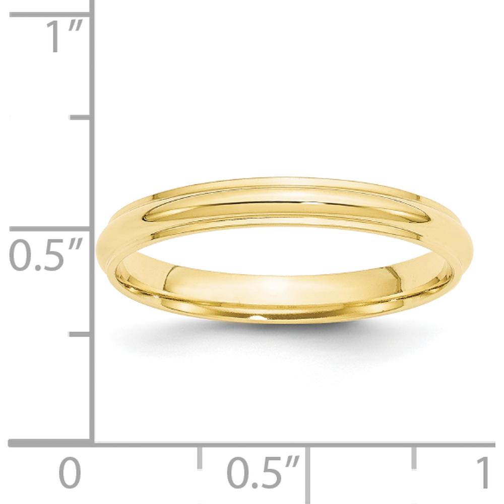10K Yellow Gold 3mm Half Round Ridged Edge Wedding Band