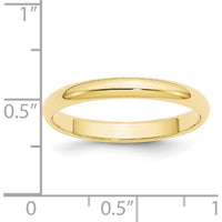 10K Yellow Gold 3mm Half Round Wedding Band - Size 12