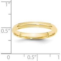 10K Yellow Gold 3mm Half Round Wedding Band - Size 8 - Ridged Edge, Comfort-Fit, Engravable