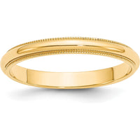 10K Yellow Gold 3mm Half Round Wedding Band with Milgrain Edge
