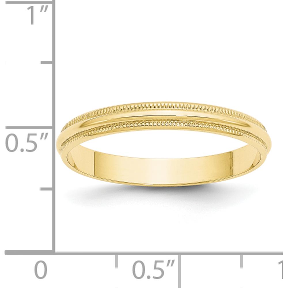 10K Yellow Gold 3mm Lightweight Milgrain Half Round Wedding Band - Size 12.5