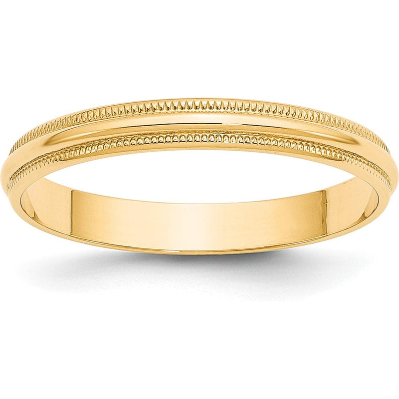 10K Yellow Gold 3mm Lightweight Milgrain Half Round Wedding Band - Size 13