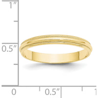 10K Yellow Gold 3mm Lightweight Milgrain Half Round Wedding Band - Size 13